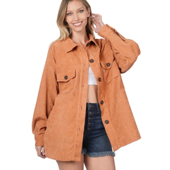 Jackets & Blazers - SOLD OUT Butter Orange Oversized Corduroy Button Front Shacket Shirt Jacket Fall